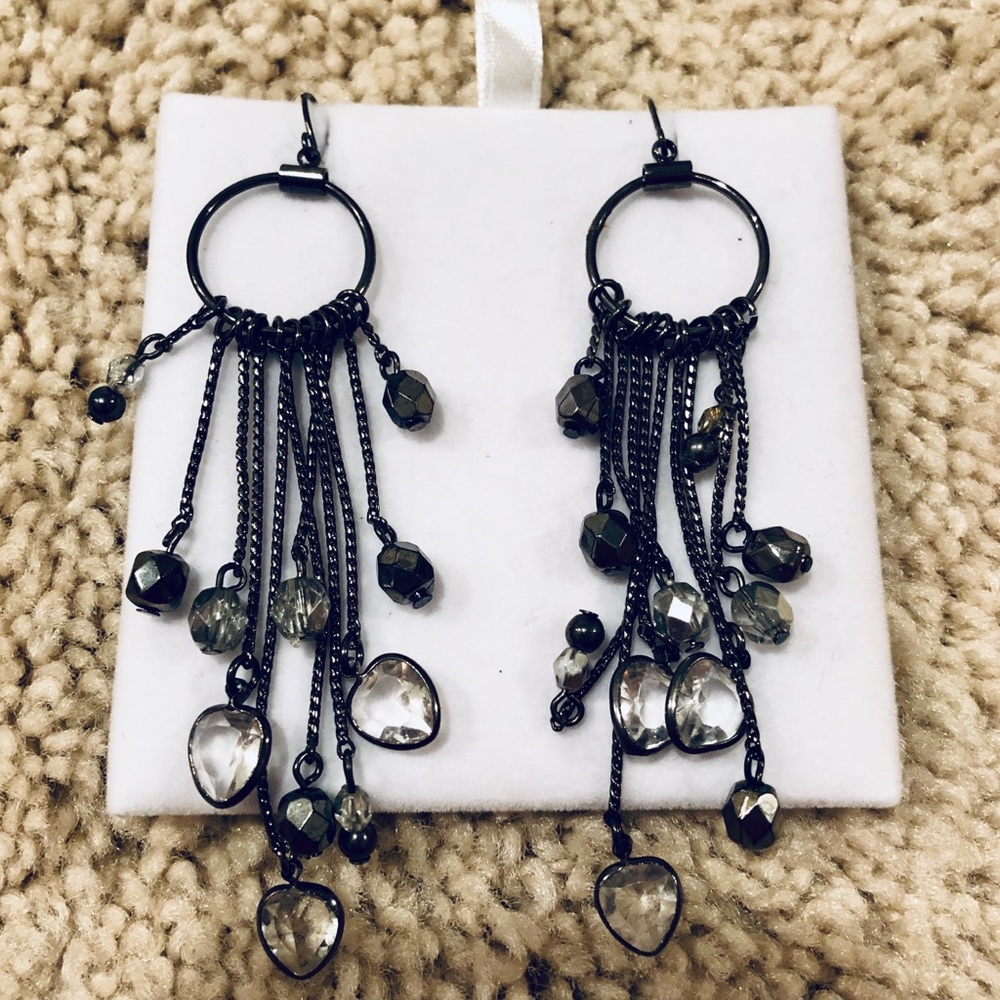 Black silver metal dangle earrings